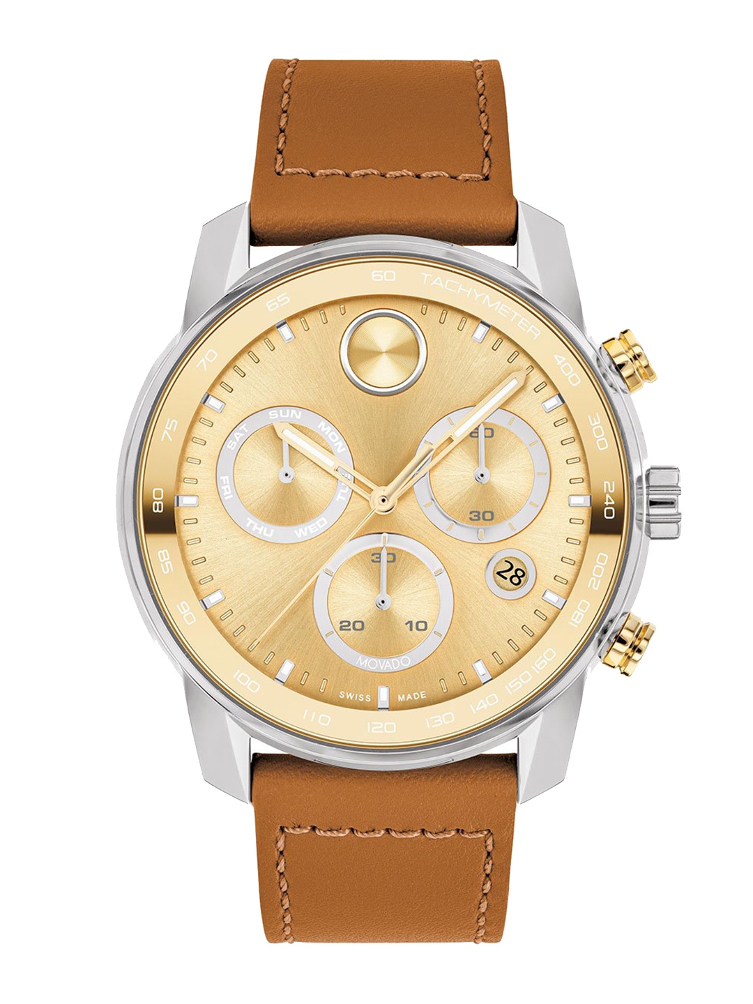 

MOVADO Men Dial & Leather Straps Analogue Chronograph Watch 3600908, Gold