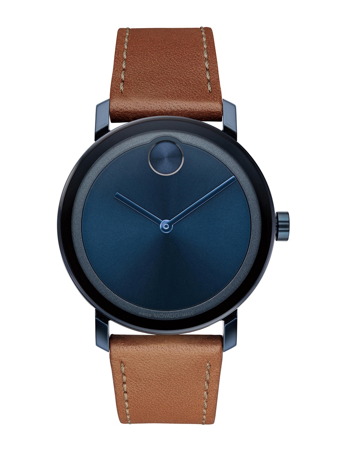 

MOVADO Men Brass Dial & Leather Straps Reset Time Analogue Watch 3600806, Blue