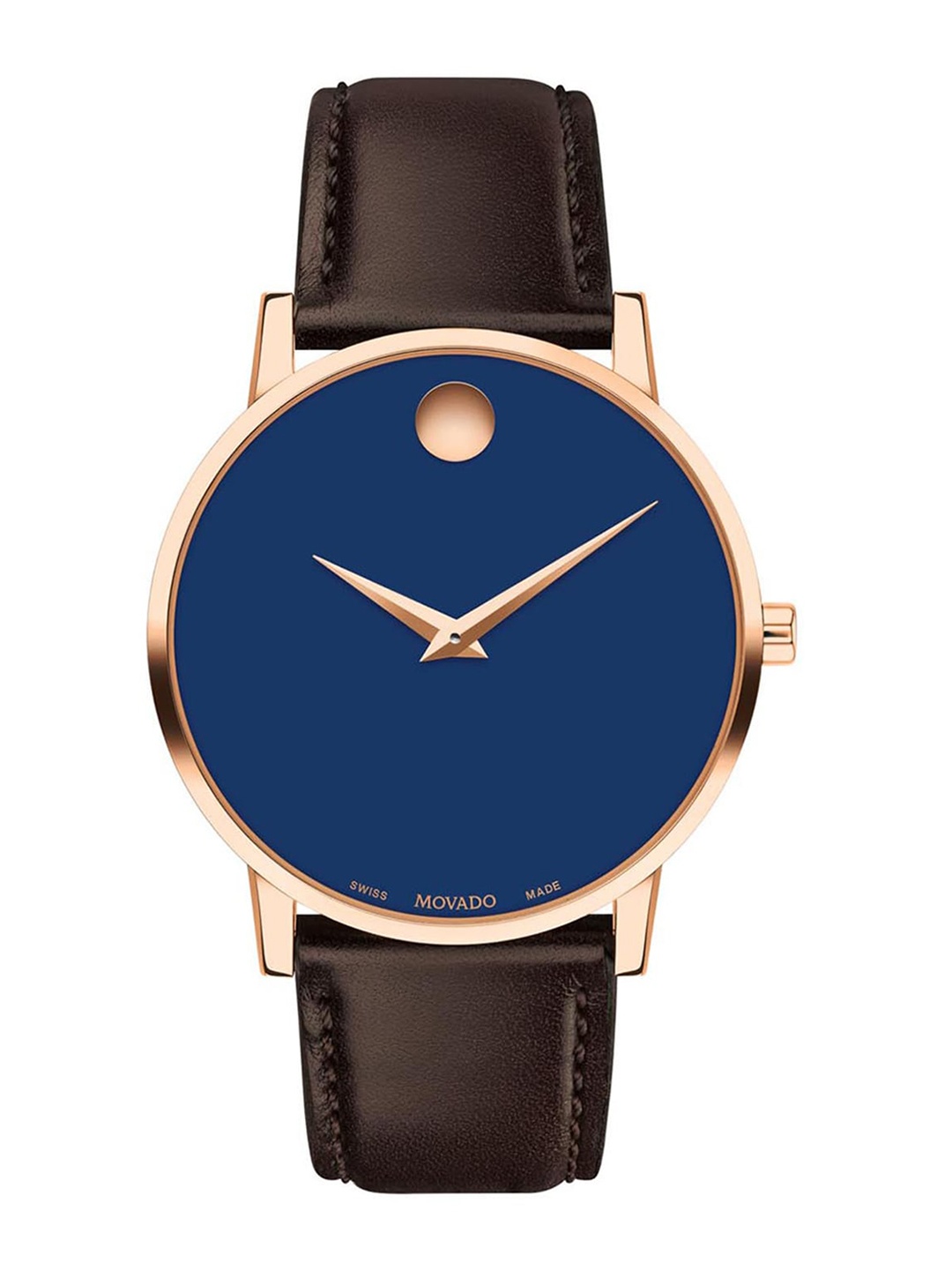 

MOVADO Men Brass Dial & Leather Straps Reset Time Analogue Watch 0607597, Blue