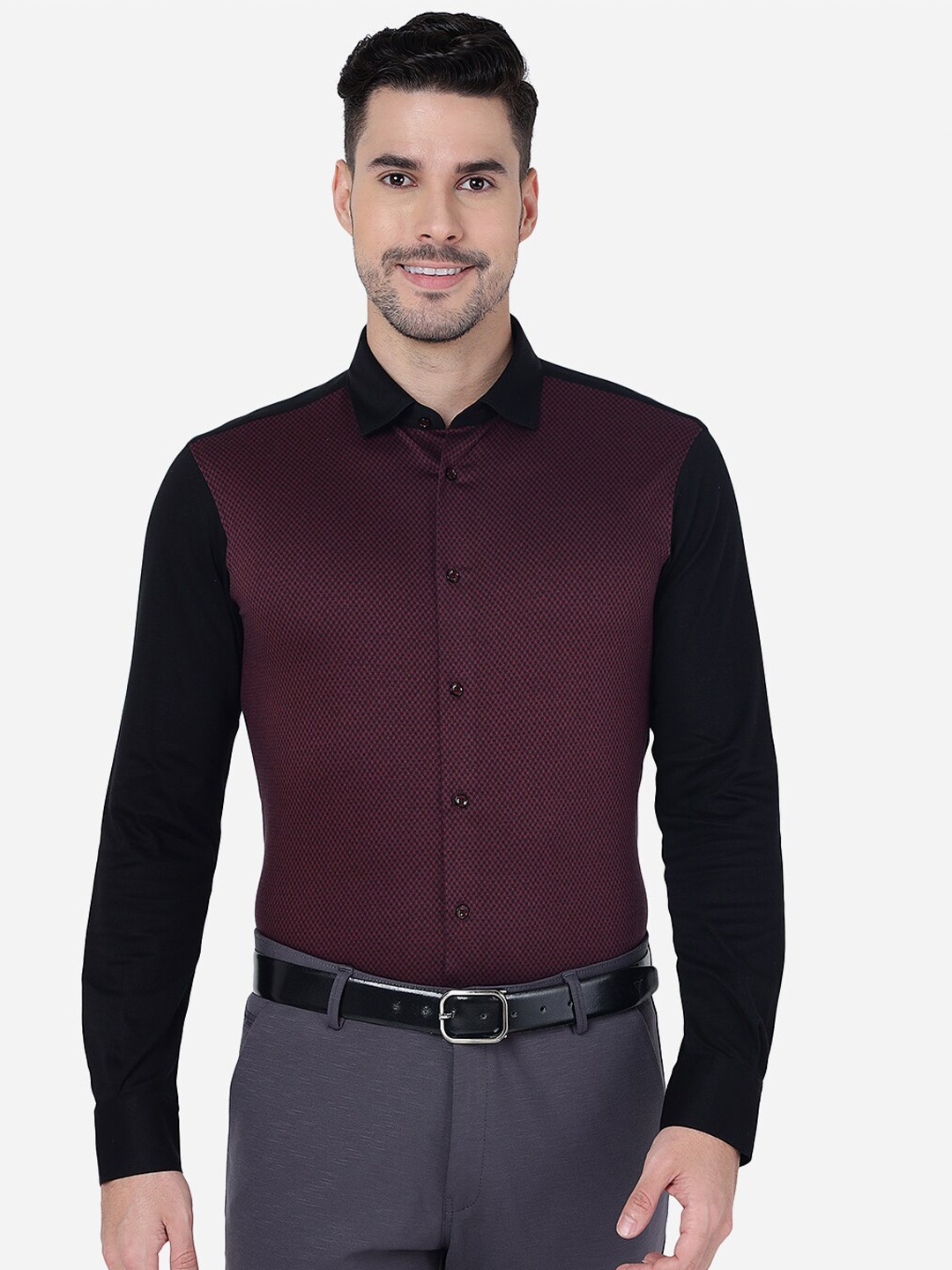 

JB STUDIO Slim Fit Micro Ditsy Self Design Pure Cotton Formal Shirt, Black