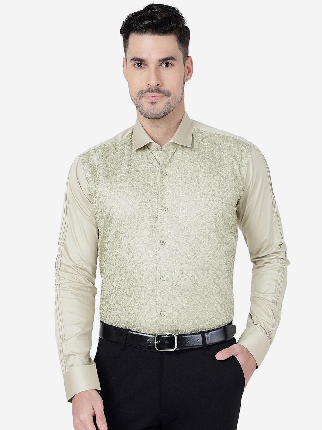 

JB STUDIO Slim Fit Embroidered Party Shirt, Green