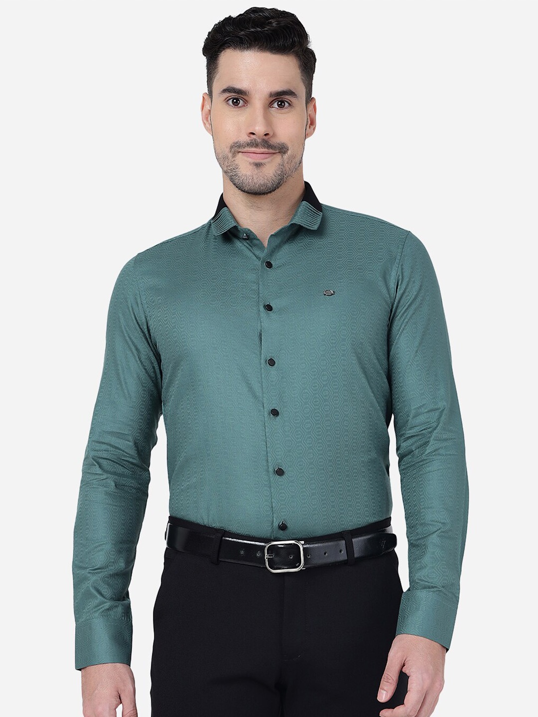 

JB STUDIO Self Design Slim Fit Cotton Party Shirt, Green