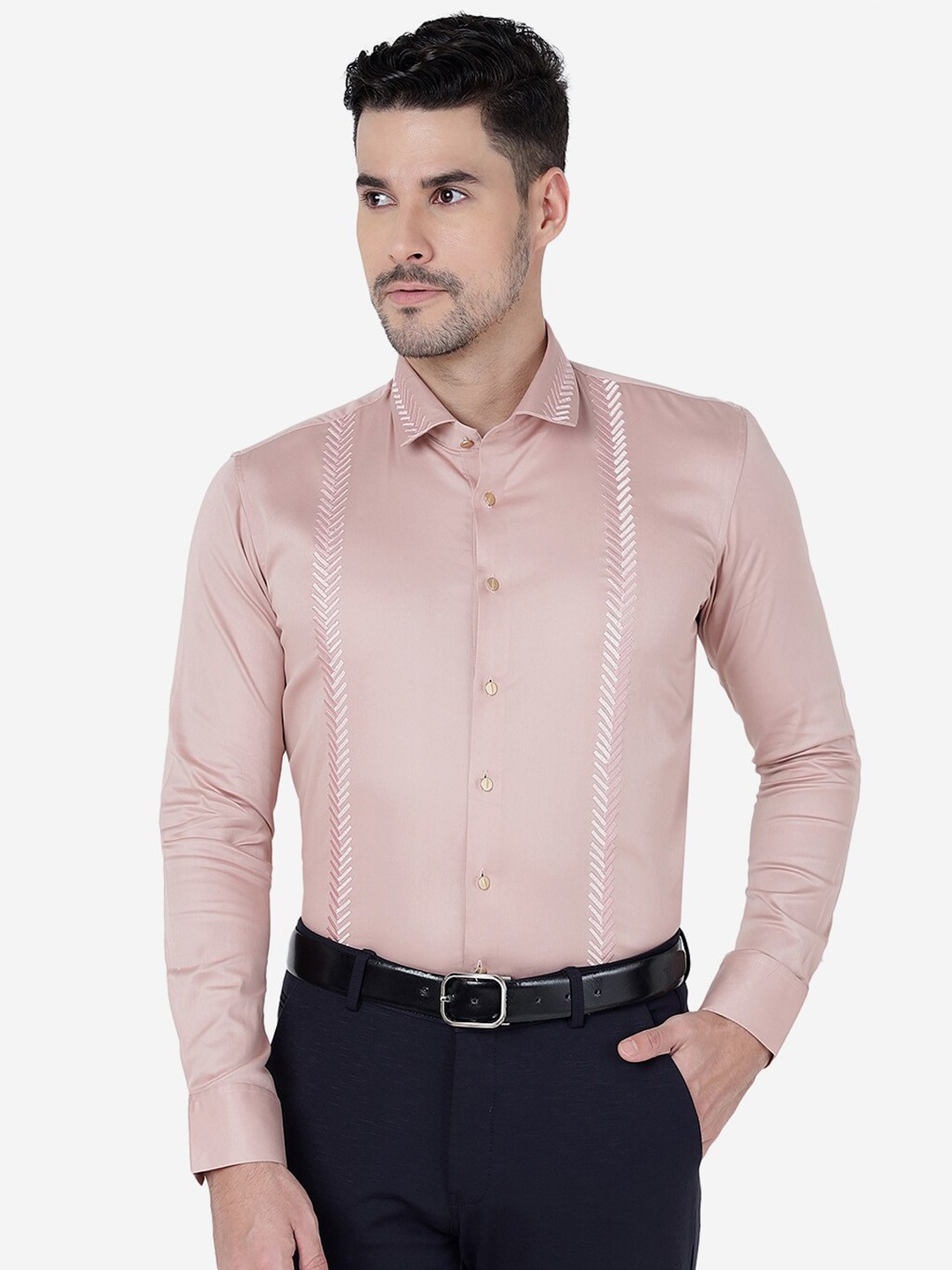 

JB STUDIO Slim Fit Opaque Pure Cotton Formal Shirt, Pink