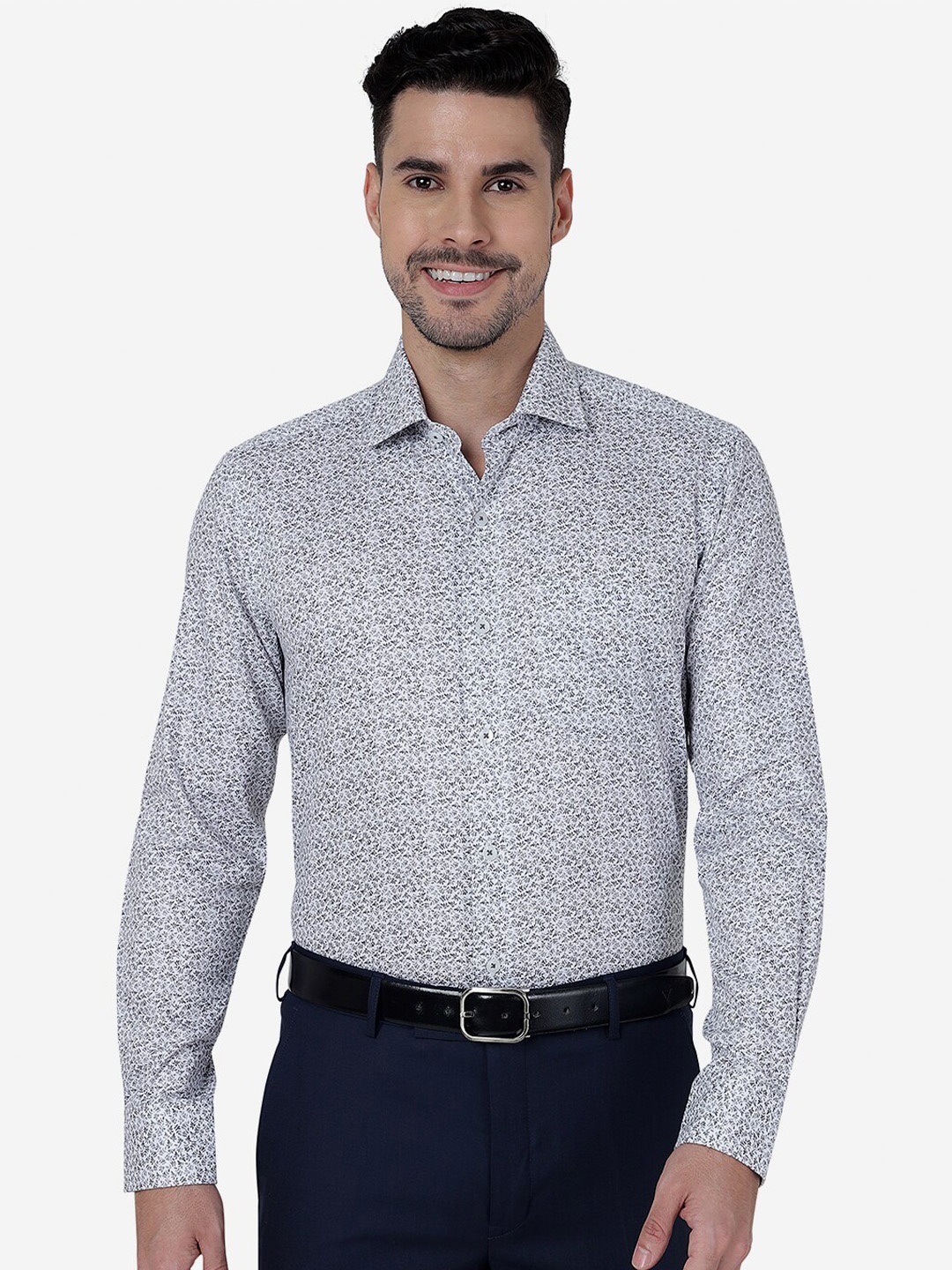 

METAL Slim Fit Floral Printed Pure Cotton Formal Shirt, Grey