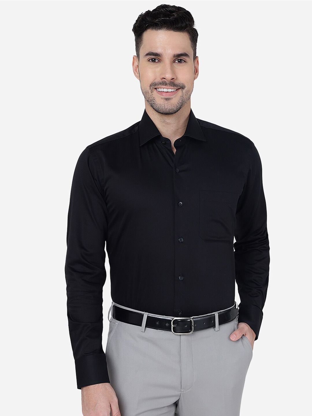 

METAL Slim Fit Opaque Pure Cotton Formal Shirt, Black