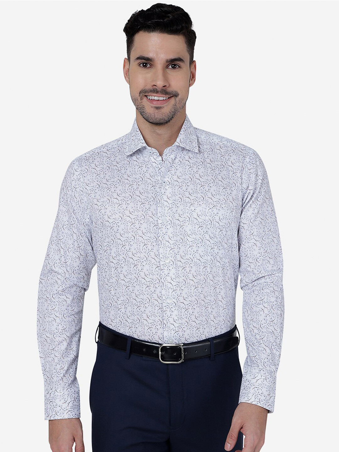 

METAL Abstract Printed Slim Fit Pure Cotton Formal Shirt, White
