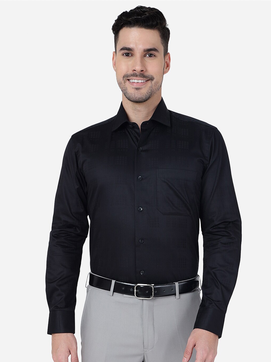 

METAL Slim Fit Opaque Pure Cotton Formal Shirt, Black