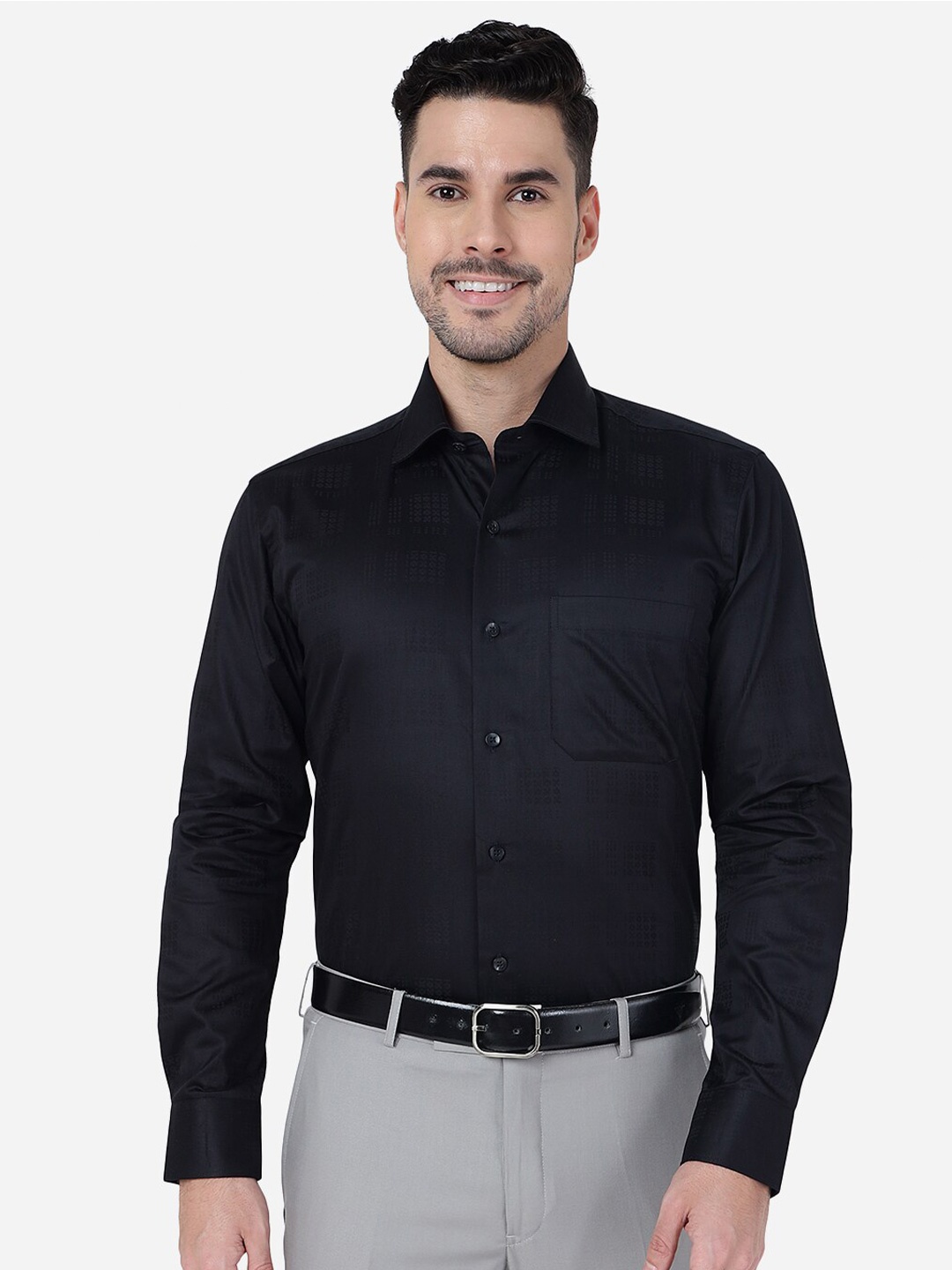 

METAL Slim Fit Opaque Pure Cotton Formal Shirt, Black
