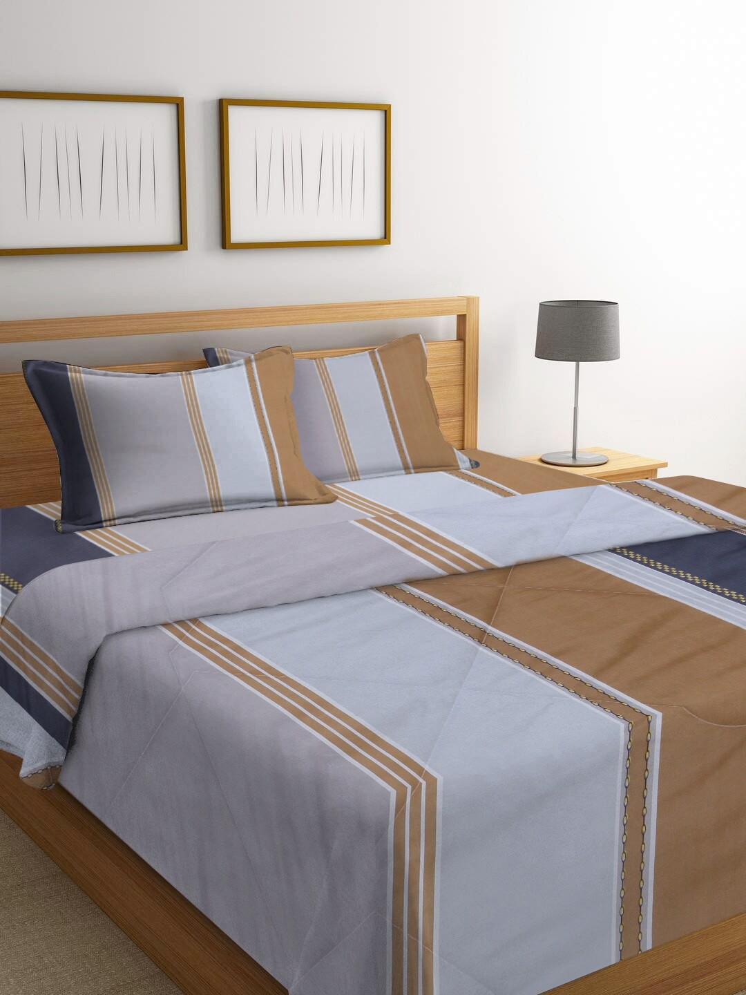 

homewards Grey & Navy Blue Striped AC Room 150 GSM Double Bed Comforter