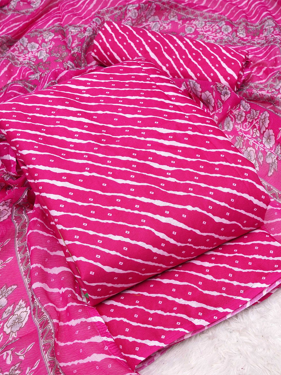 

KALINI Leheriya Printed Art Silk Unstitched Dress Material, Pink