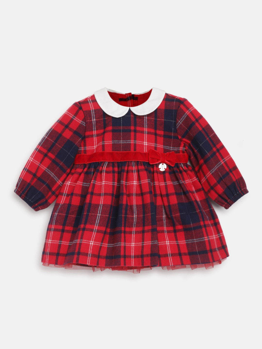 

Chicco Infant Girls Checked Peter Pan Collar Fit & Flare Dress, Red