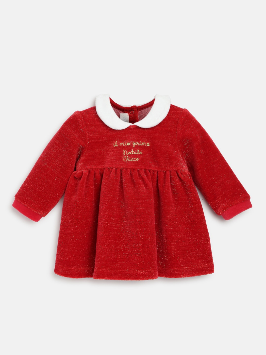 

Chicco Girls Typography Printed Peter Pan Collar A-Line Dress, Red