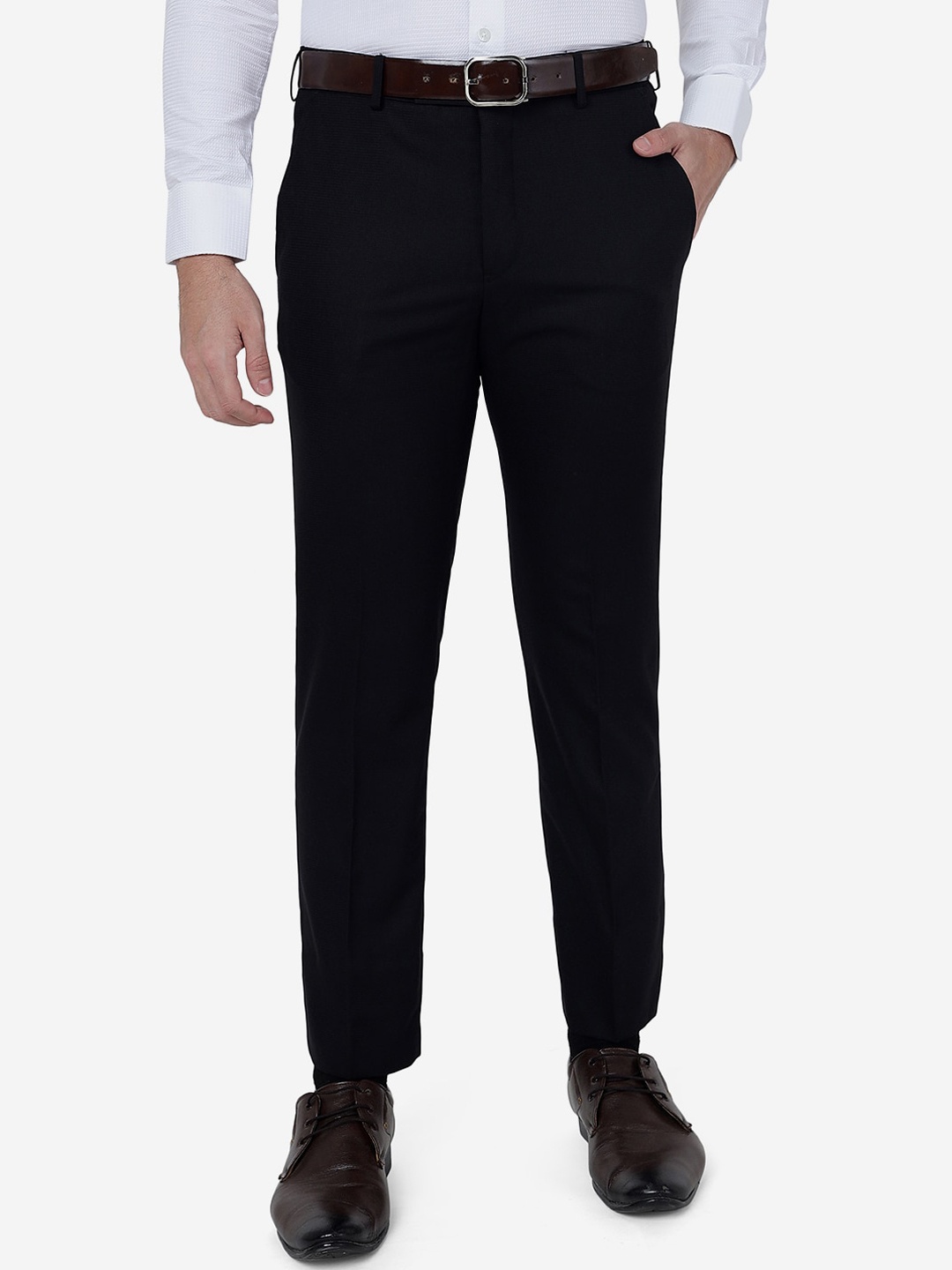 

Greenfibre Men Slim Fit Formal Trousers, Black