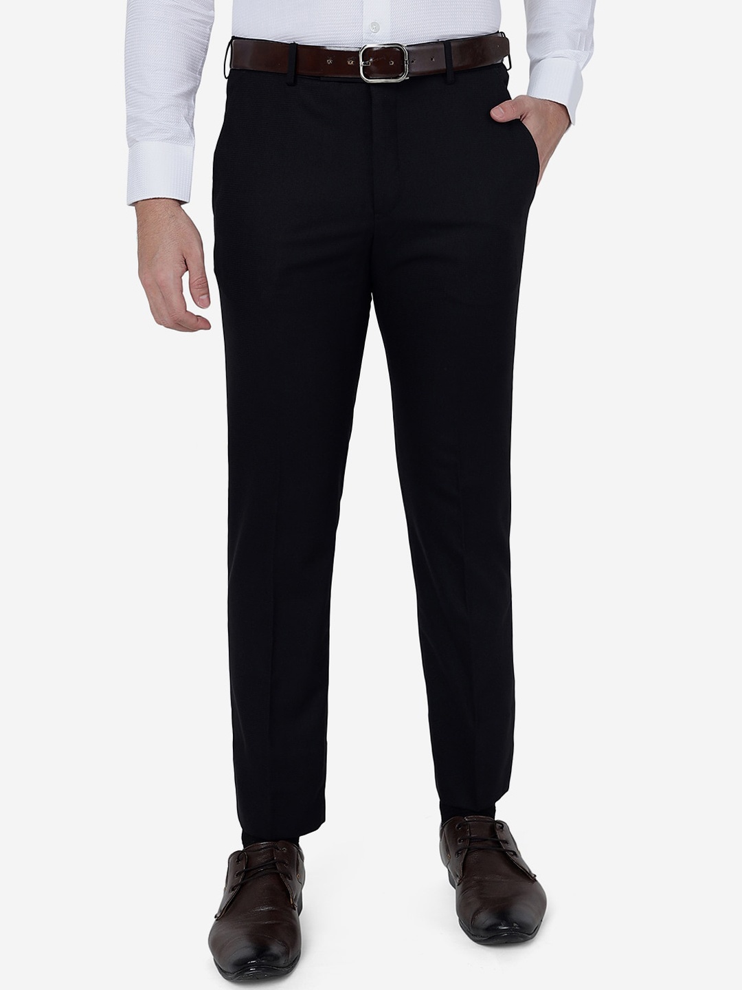 

Greenfibre Men Slim Fit Formal Trousers, Black