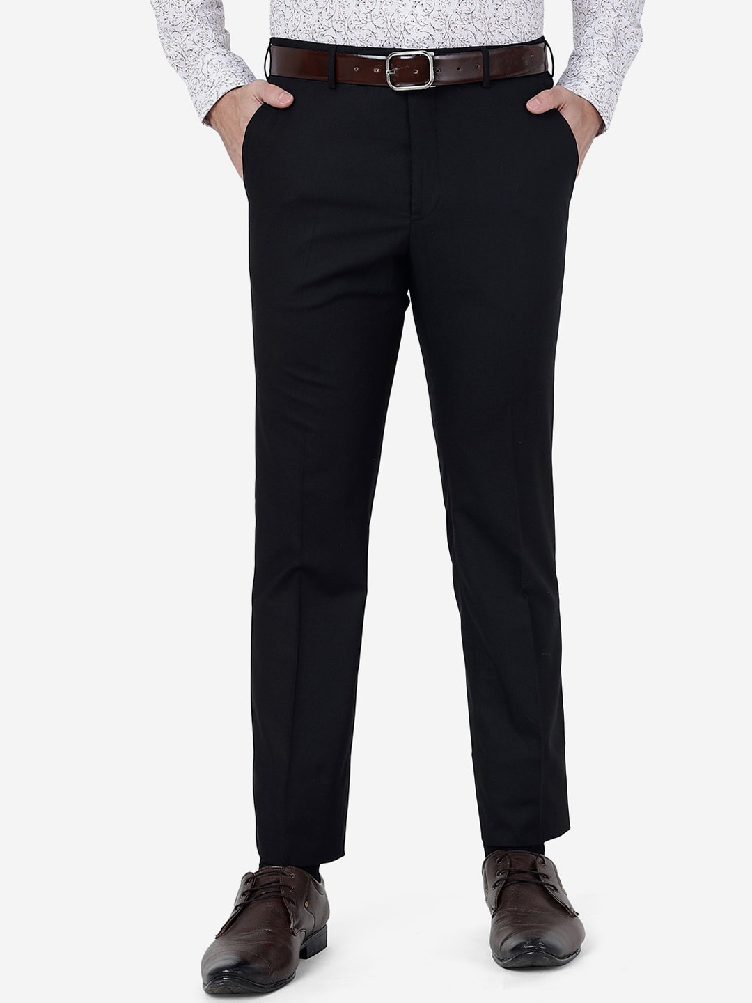 

METAL Men Slim Fit Formal Trousers, Black