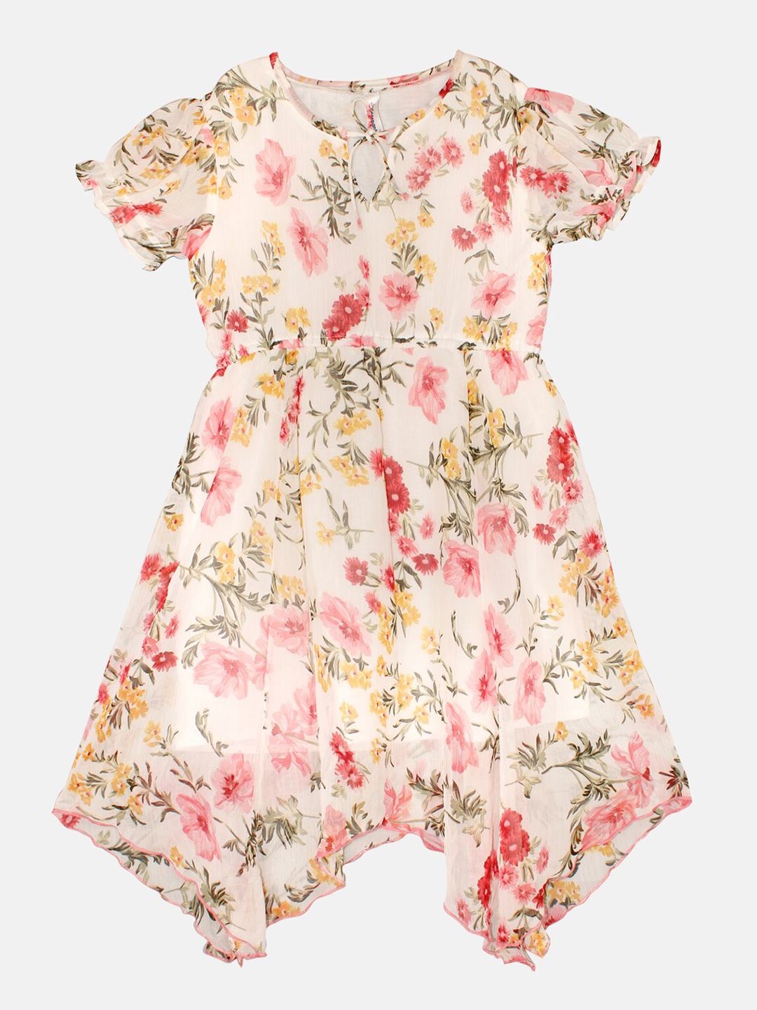 

KiddoPanti Girls Floral Printed Fit & Flare Dress, White