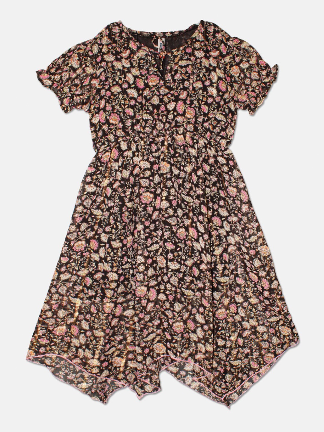 

KiddoPanti Girls Floral Printed Fit & Flare Dress, Black