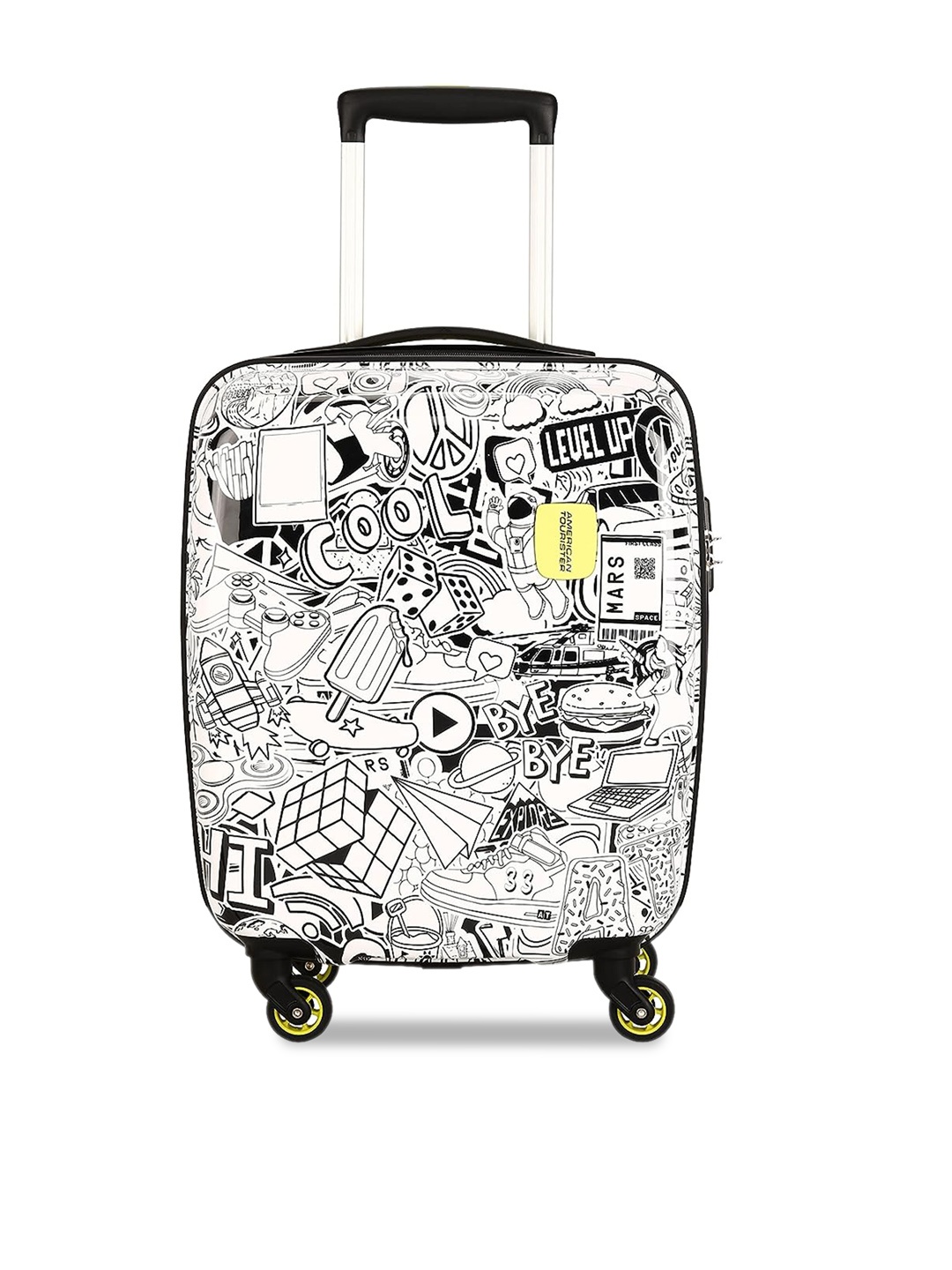

AMERICAN TOURISTER Swag-On Printed Hard-Sided Cabin Trolley Bag, White