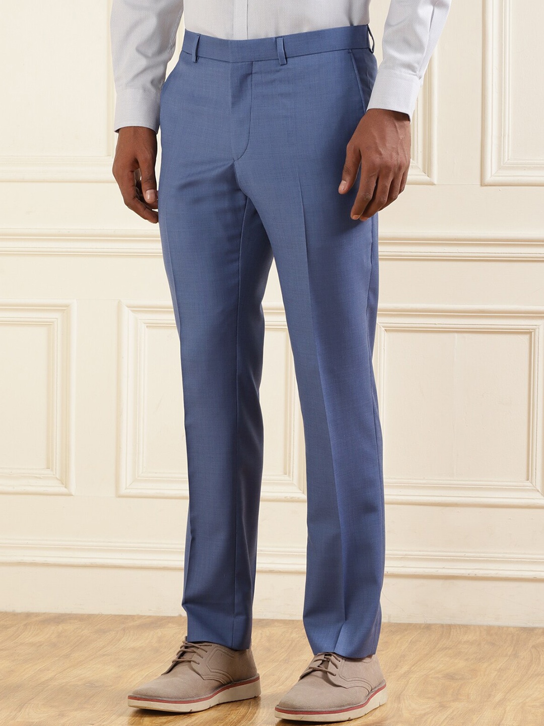 

Ted Baker Men Flat-Front Slim Fit Mid-Rise Woollen Trousers, Blue