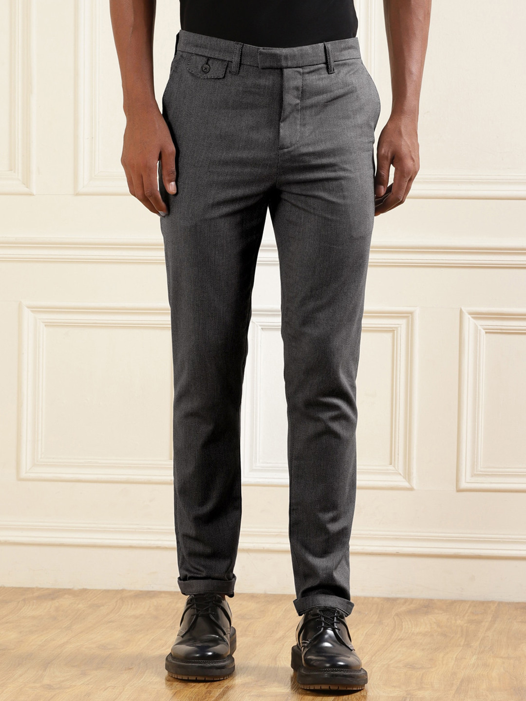 

Ted Baker Men Slim Fit Mid-Rise Formal Trousers, Grey