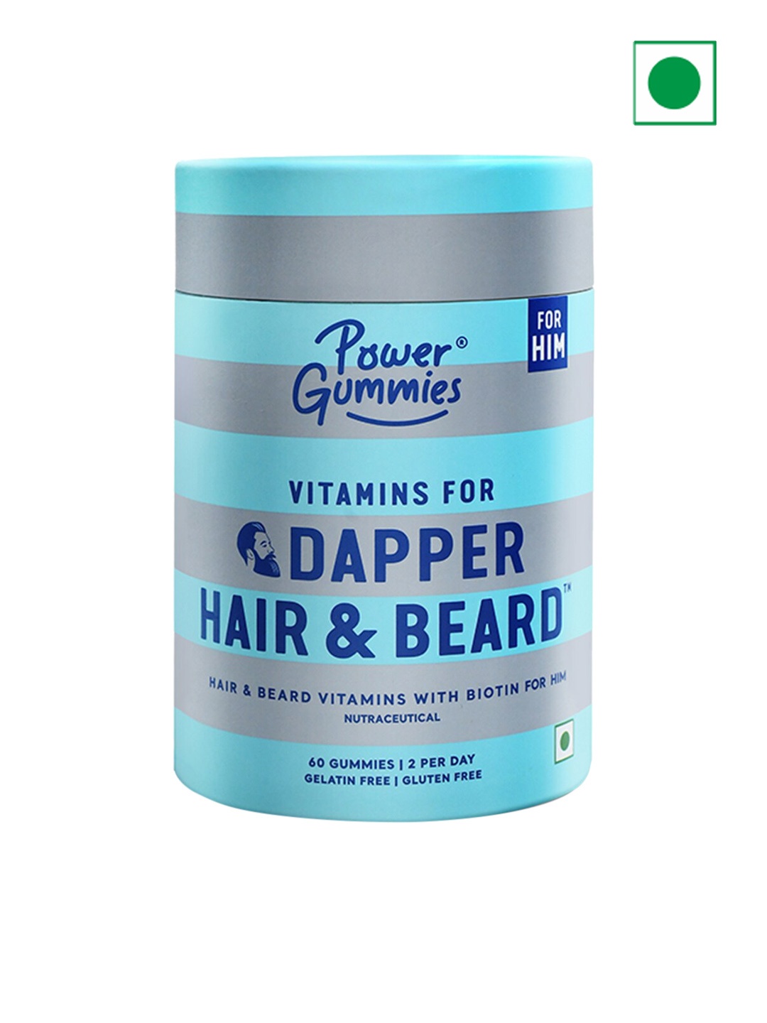 

Power Gummies Dapper Hair & Beard Vitamin Gummies with Biotin - 60 Nos, Blue