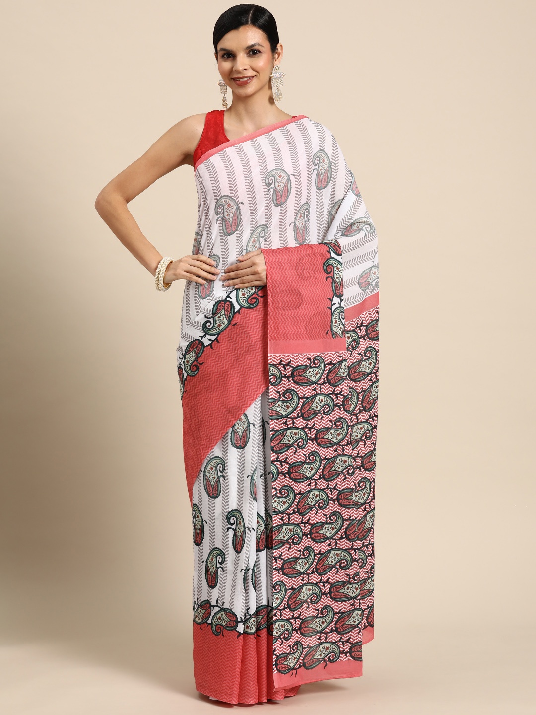 

BUTA BUTI Paisley Printed Pure Cotton Saree, Pink