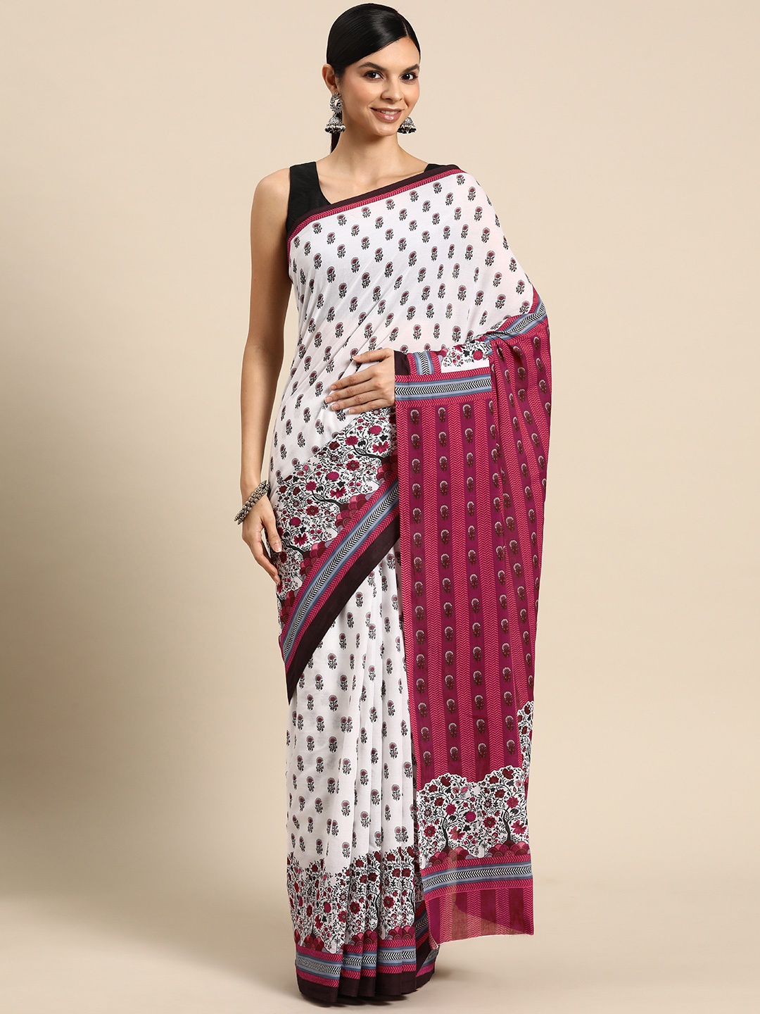 

BUTA BUTI Floral Printed Pure Cotton Saree, Pink