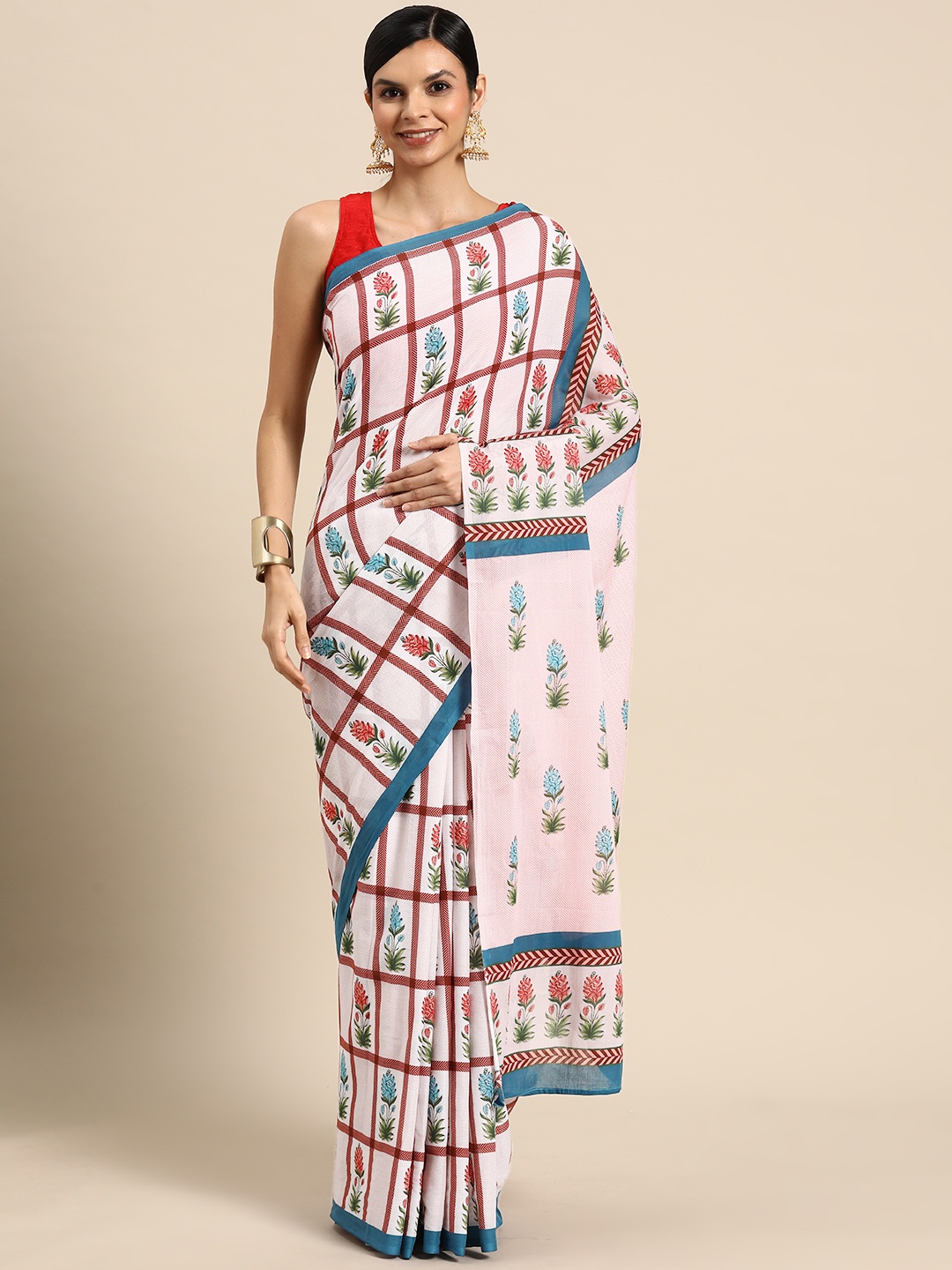 

BUTA BUTI Floral Printed Pure Cotton Saree, Pink
