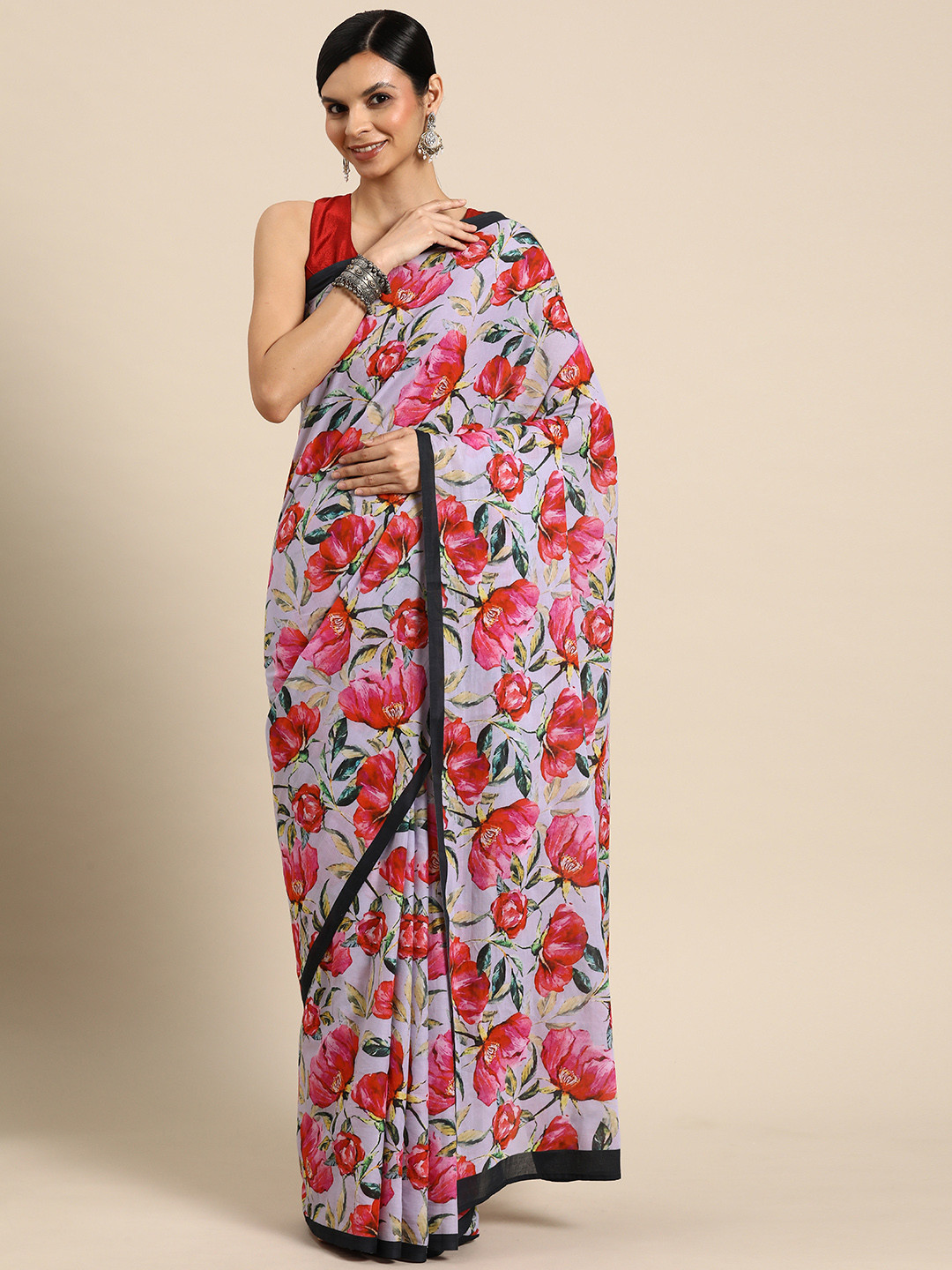 

BUTA BUTI Floral Printed Pure Cotton Saree, Pink
