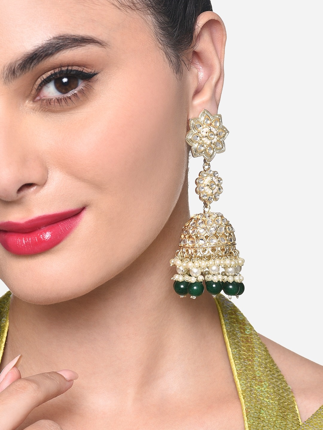

Zaveri Pearls Contemporary Drop Earrings, Green