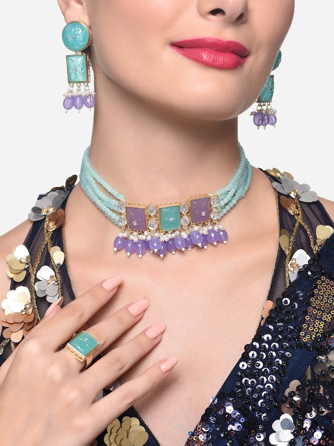 

Zaveri Pearls Gold-Plated Beaded Jewellery Set