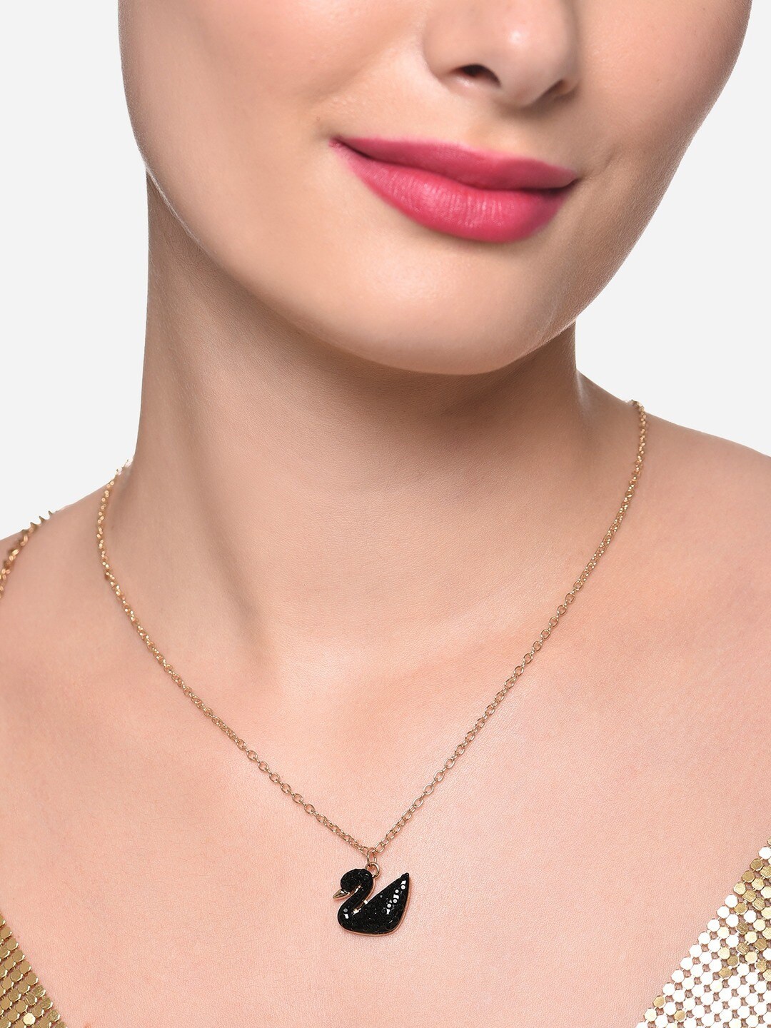 

Zaveri Pearls Gold-Plated Swan Pendant & Chain, Black