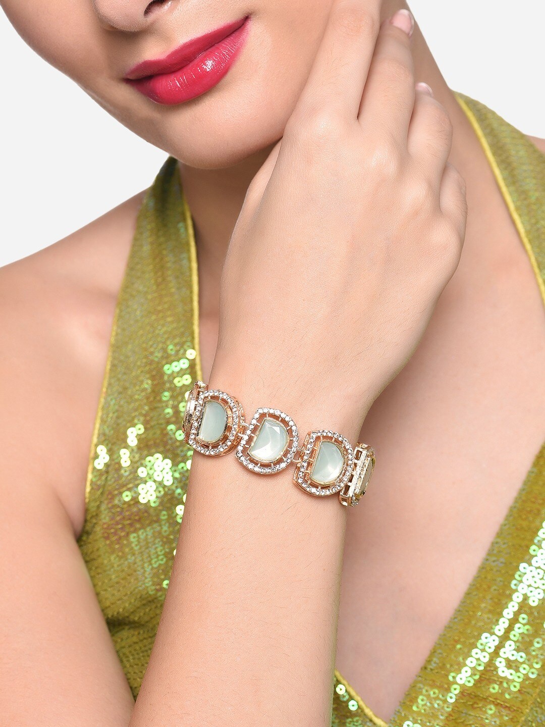 

Zaveri Pearls Gold Plated Austrian Diamonds Stone Studded Link Bracelet