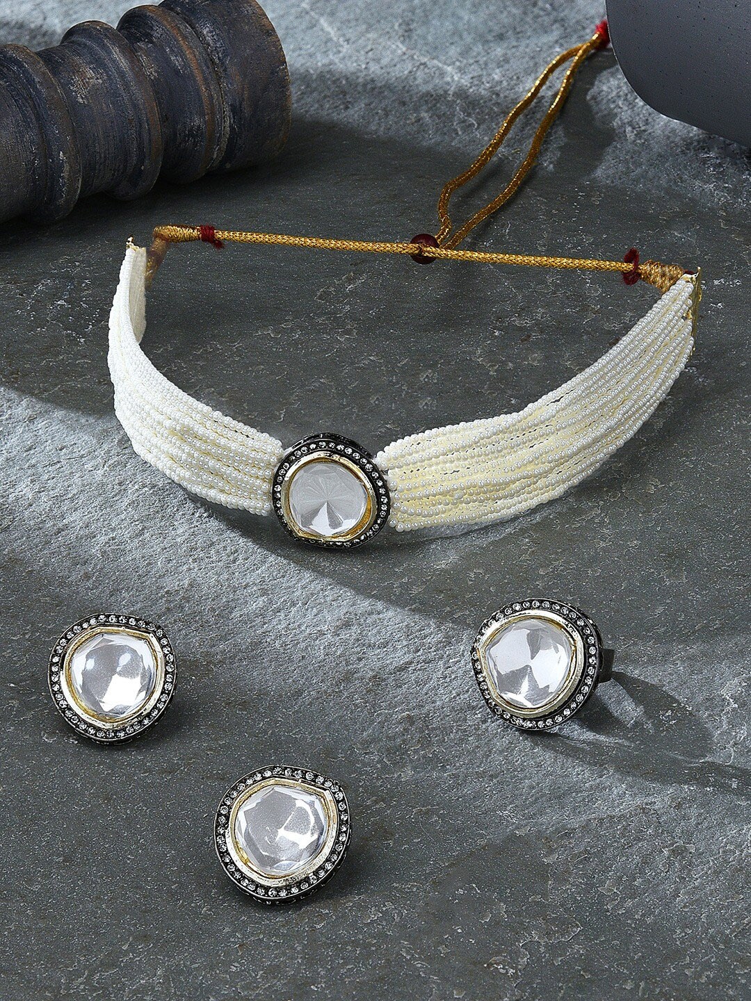 

Zaveri Pearls Gold-Plated Stone Studded & Beaded Jewellery Set, Silver