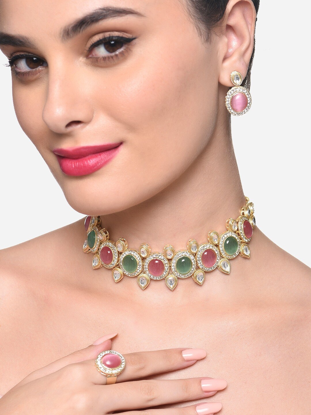 

Zaveri Pearls Gold-Plated Kundan & Stones Studded Jewellery Set