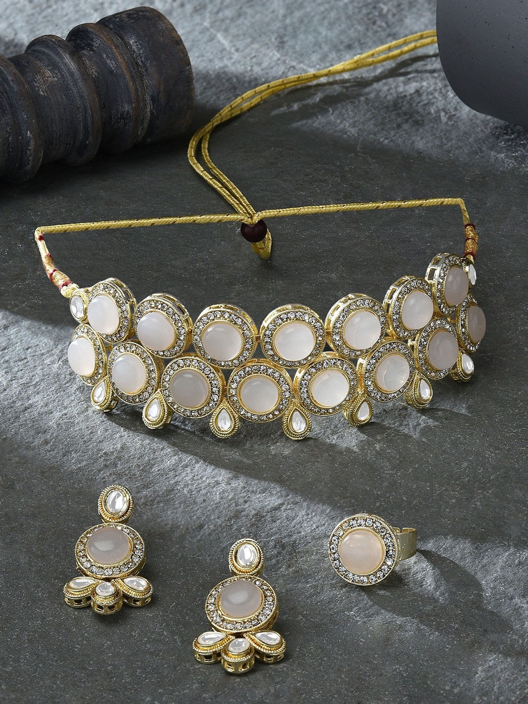 

Zaveri Pearls Gold-Plated Stone Studded Jewellery Set