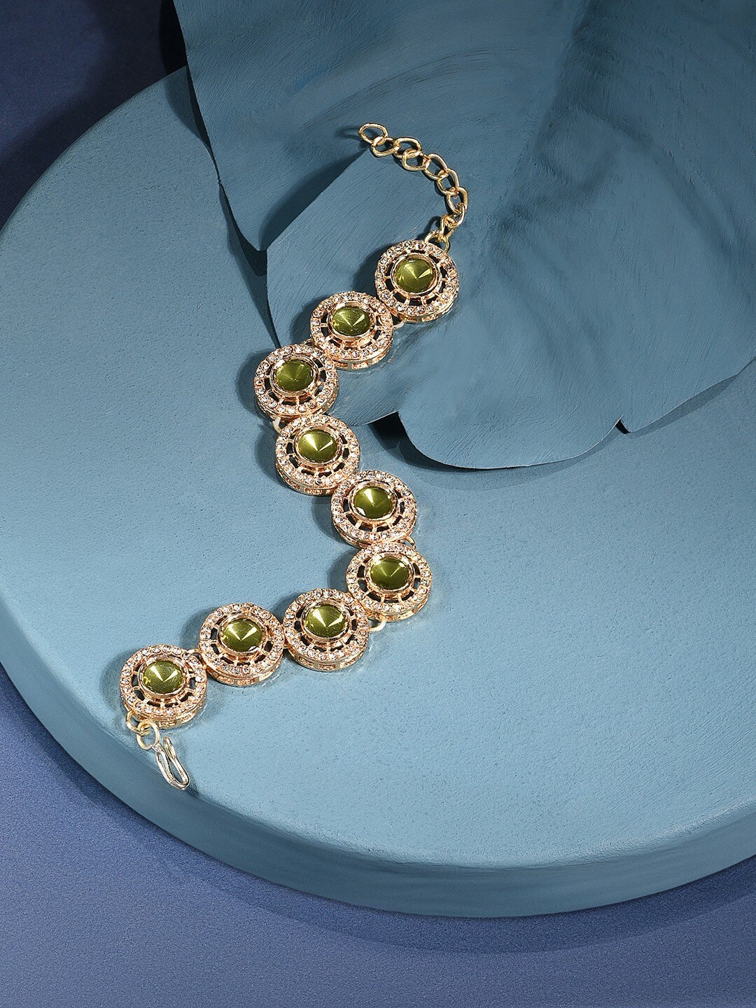 

Zaveri Pearls Gold Plated Austrian Diamonds Stone Studded Link Bracelet