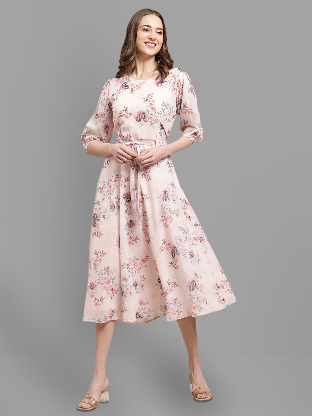 

BAESD Floral Printed Fit & Flare Midi Dress, Peach