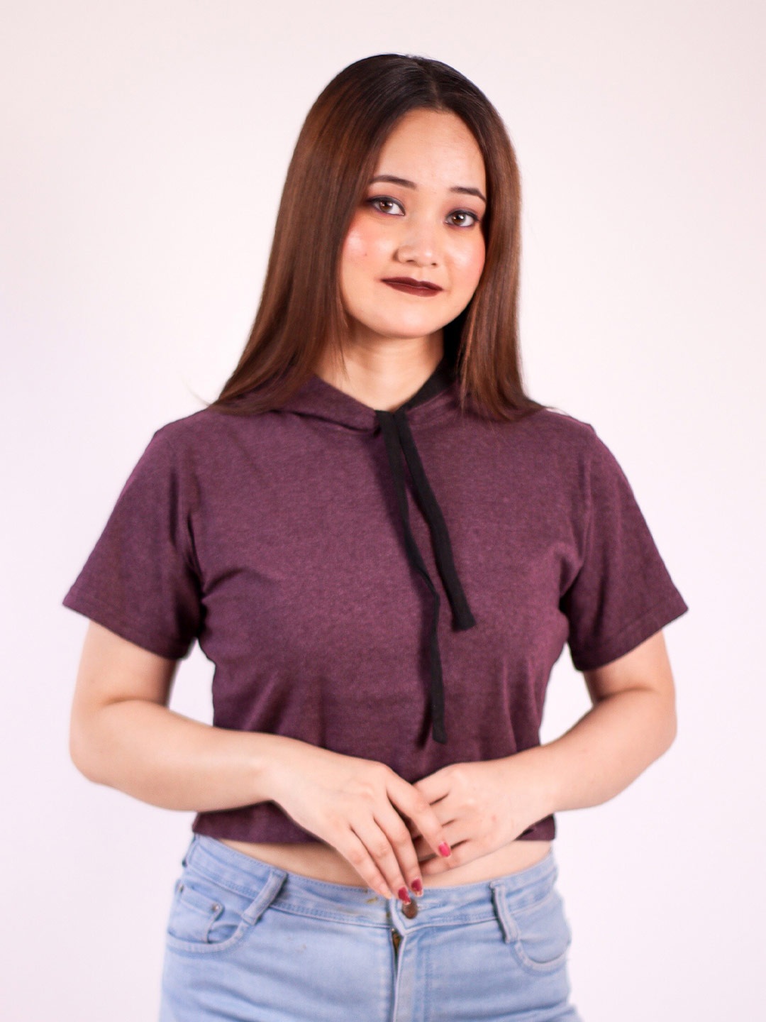

Fasha Hooded Cotton Crop T-shirt, Maroon