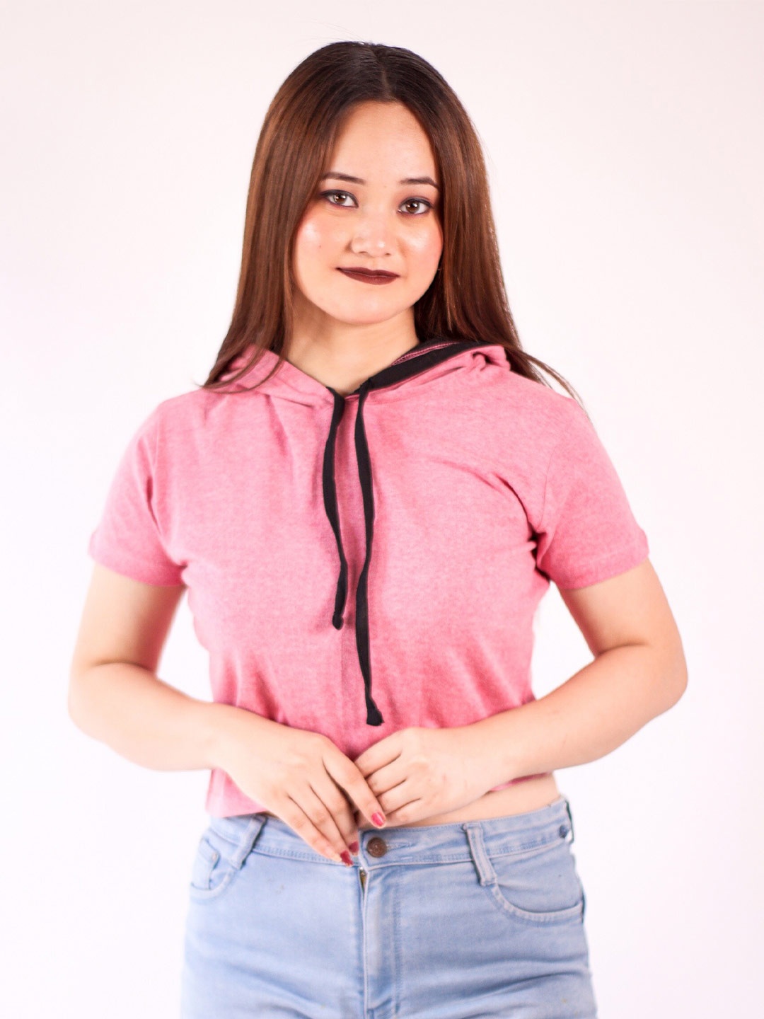 

Fasha Hooded Cotton Crop T-shirt, Pink