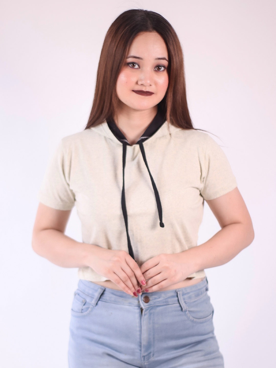 

Fasha Hooded Cotton Crop T-shirt, Cream