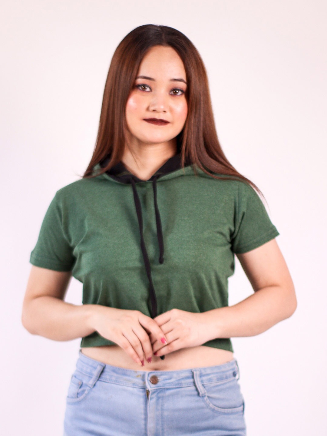 

Fasha Hooded Cotton Crop T-shirt, Olive