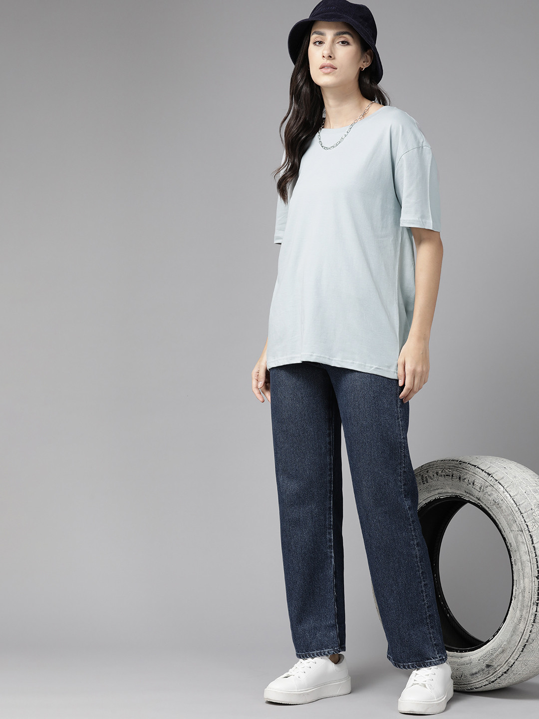 

Roadster Women Typography Printed Drop-Shoulder Sleeves Pure Cotton T-shirt, Grey