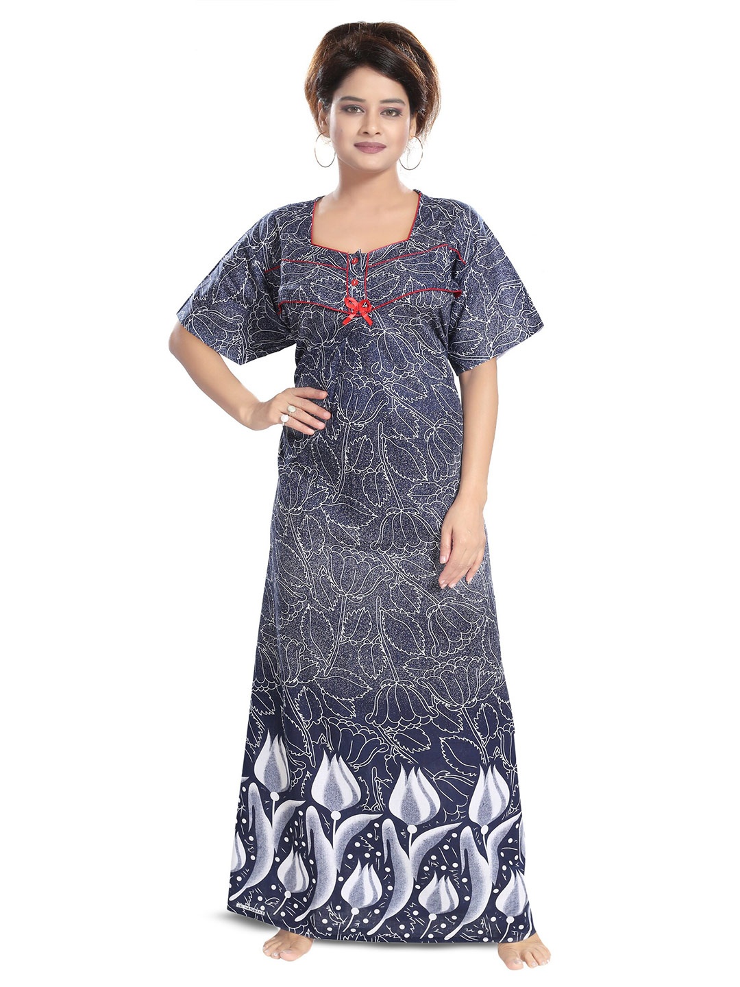 

Inner Beats Floral Printed Maxi Nightdress, Blue