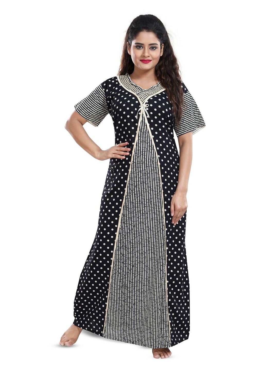 

Inner Beats Polka Dot Printed Maxi Nightdress, Black