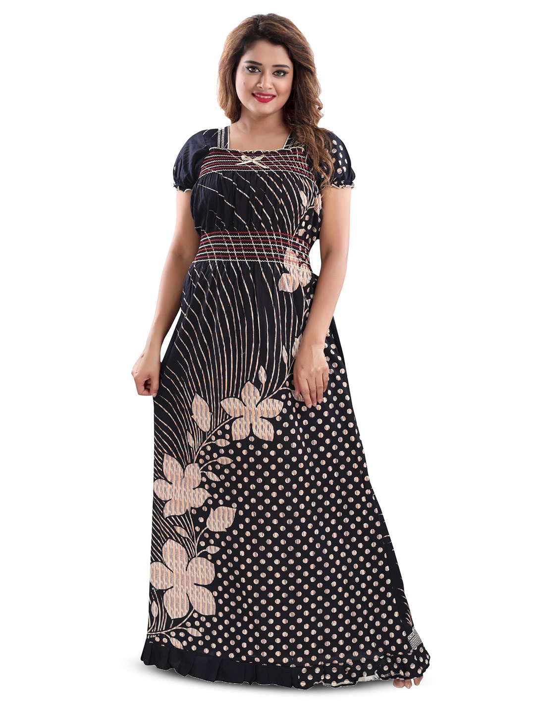 

Inner Beats Floral Printed Maxi Nightdress, Black