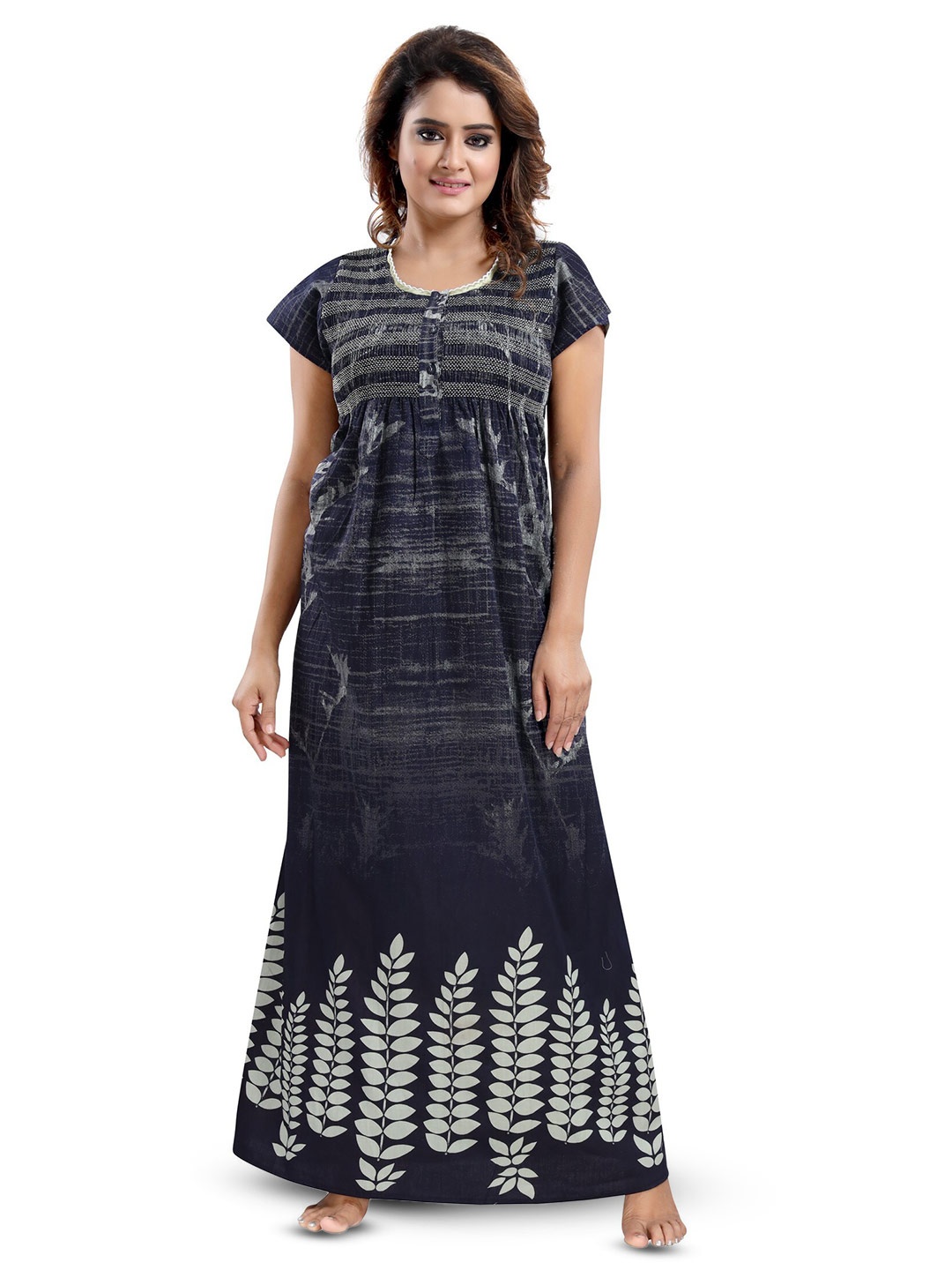 

Inner Beats Abstract Printed Maxi Nightdress, Navy blue