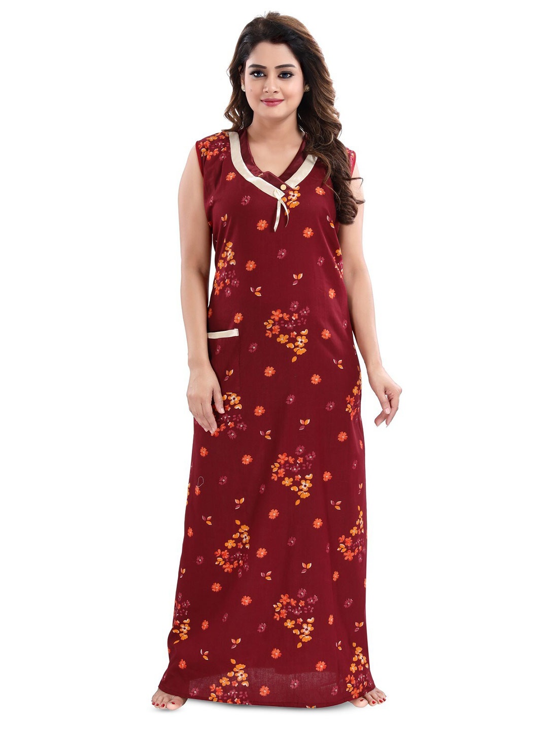 

Inner Beats Floral Printed Maxi Nightdress, Maroon