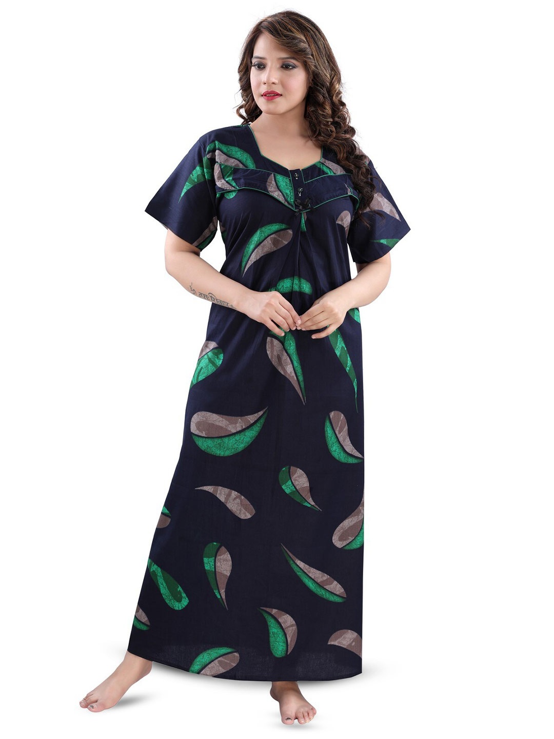 

Inner Beats Floral Printed Maternity Maxi Nightdress, Navy blue