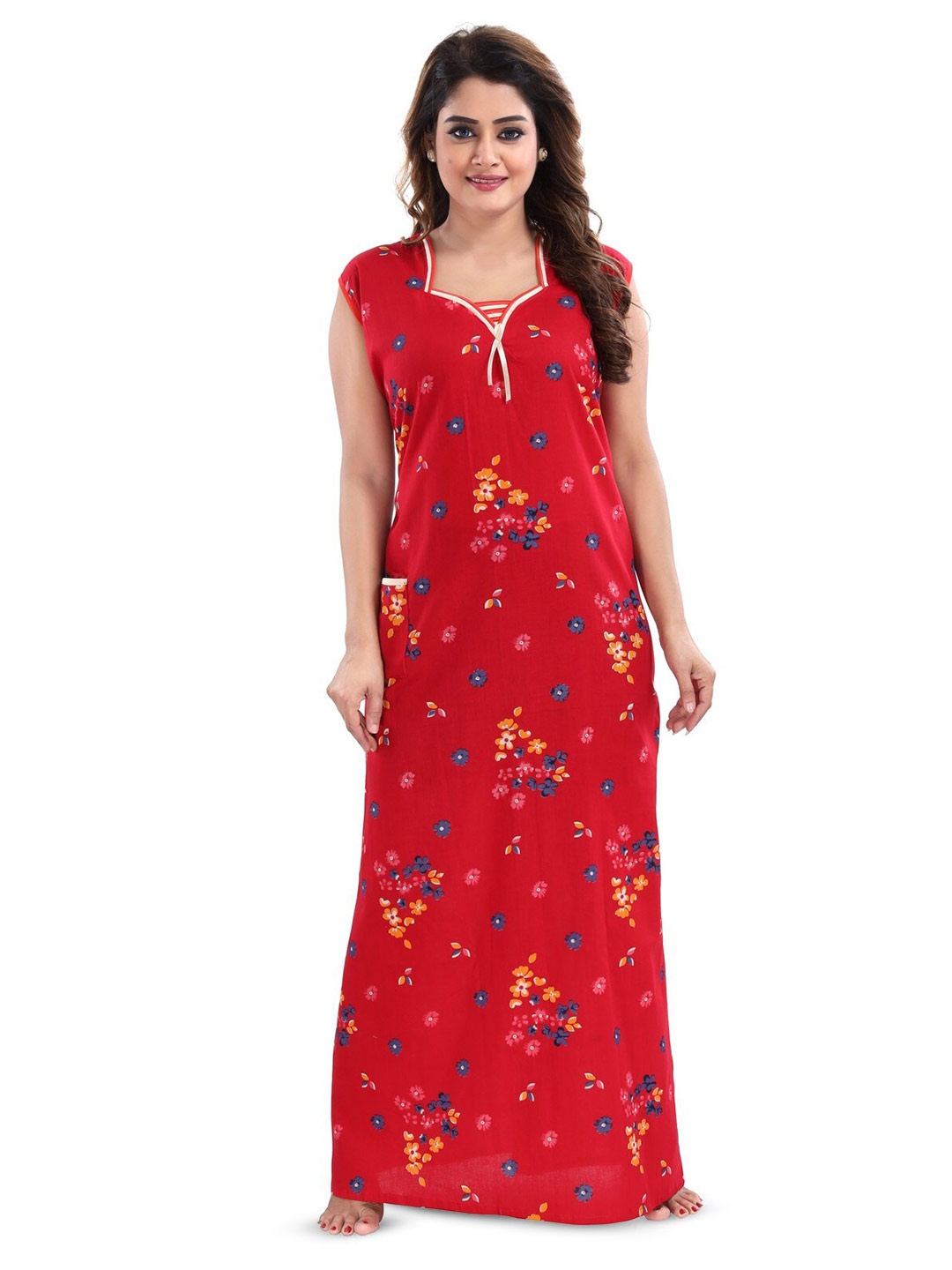 

Inner Beats Floral Printed Maxi Nightdress, Red